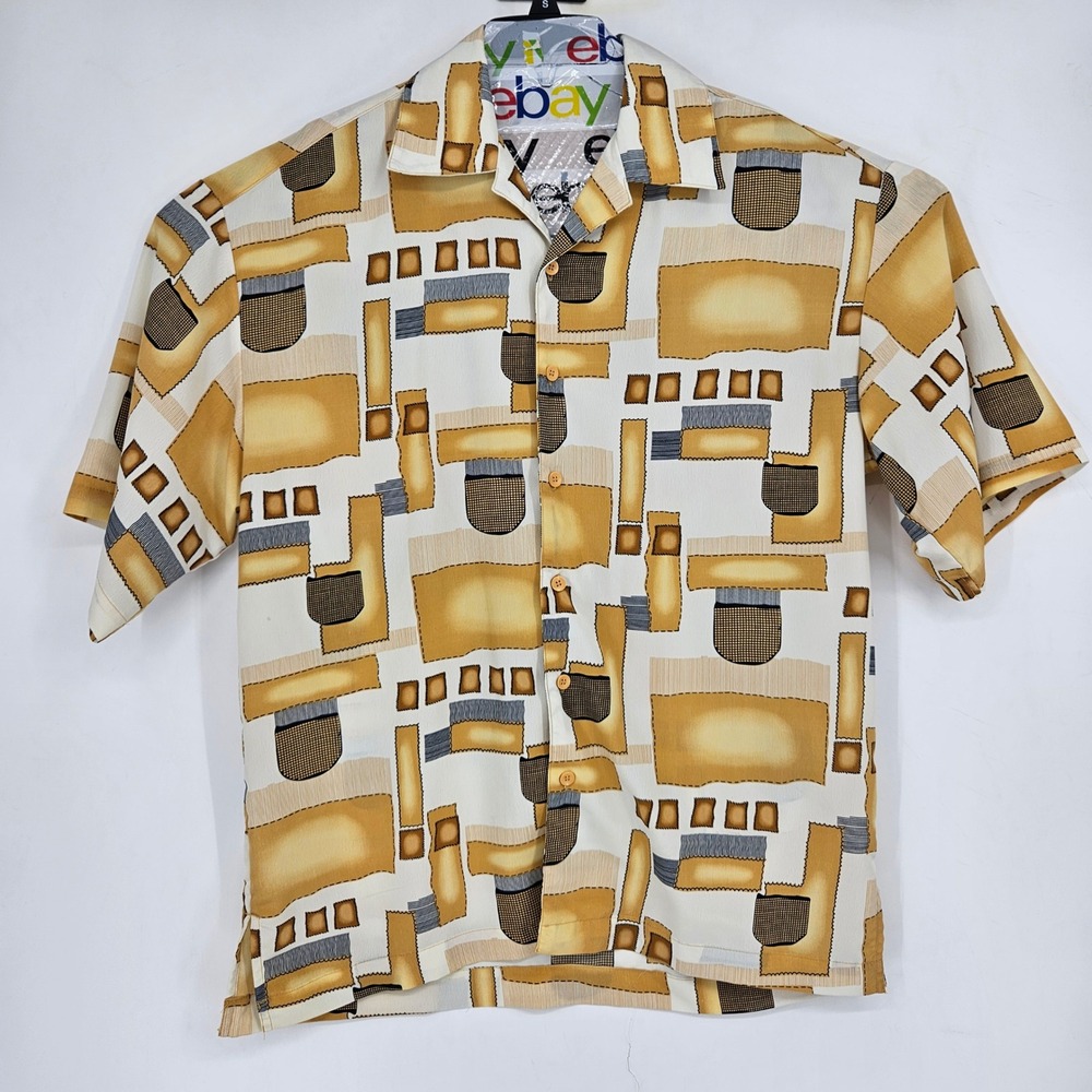 Vintage Mench Platinum Shirt Mens Large Button Short Sleeve‎ Geometric Abstract